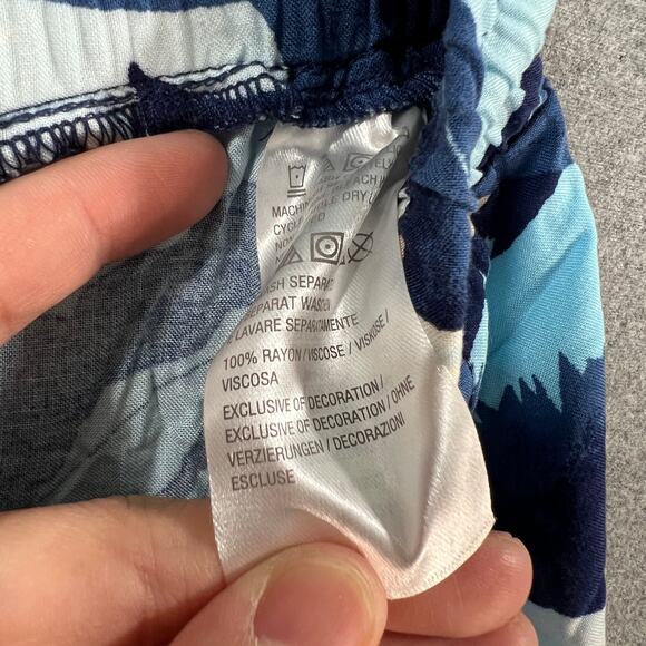 Peace Love World Petite Wide-Les Woven Pants Blue Palm, Petite Medium - Picture 9 of 9